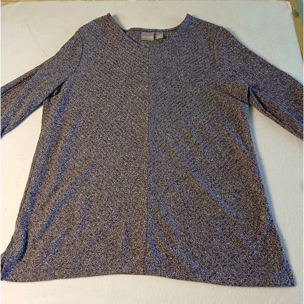 Chico's Purple Textured Top Size 2( Large) 3/4 Sleeve Relaxed Fit Tunic